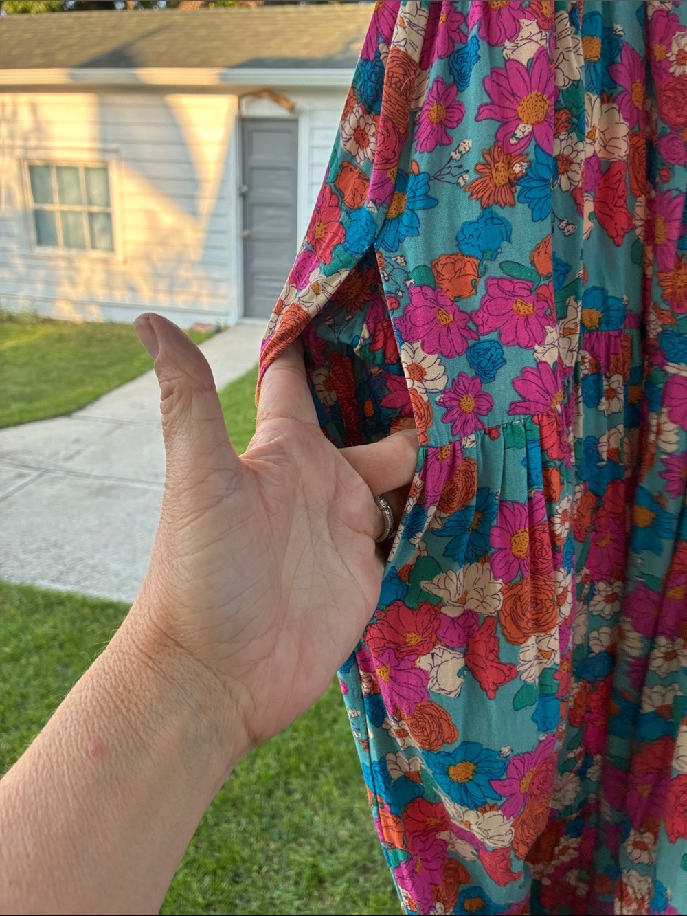 NATURAL LIFE Teal Floral Dress with Pink & Blue Blooms Sz Extra Small - Picture 5 of 10